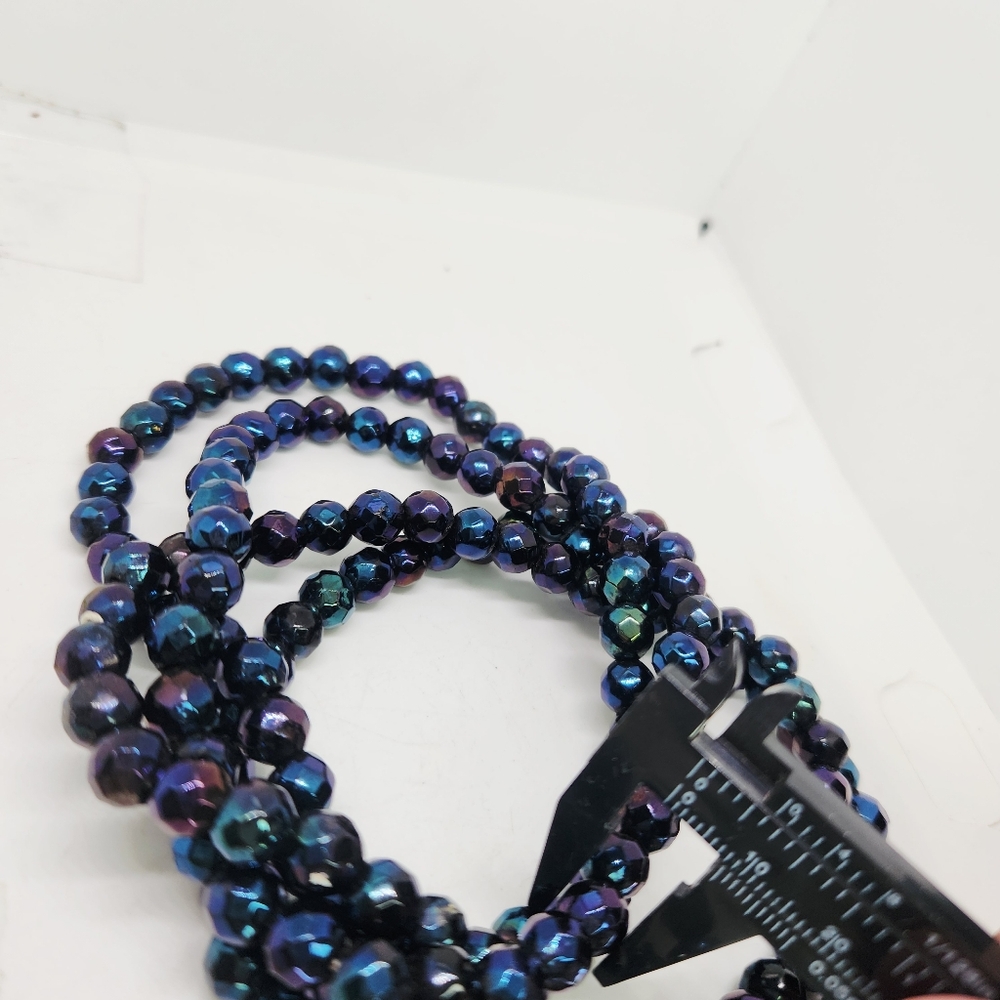 VTG Czech 45" Necklace Faceted Glass Bead Iridescent Carnival Peacock Fire Polis - Picture 5 of 9